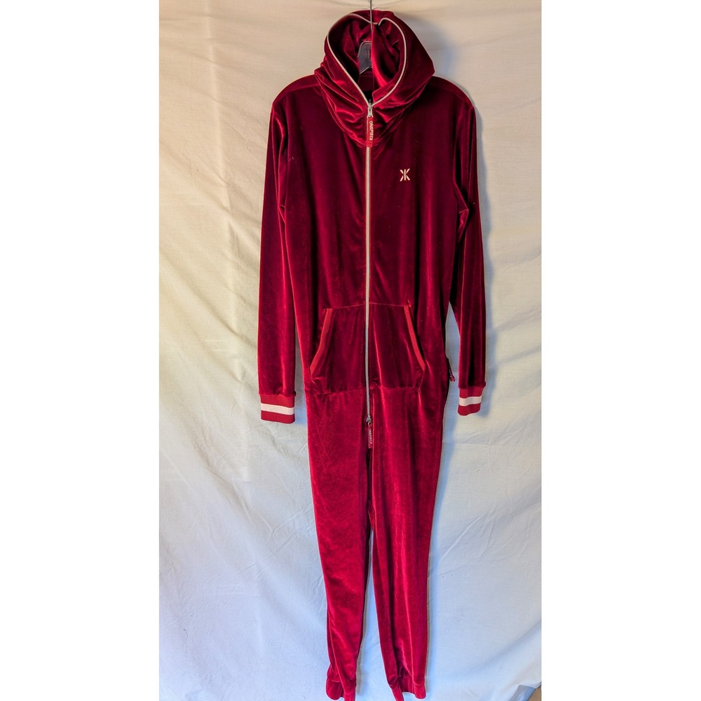 OnePiece Norway Burgundy Velour Unisex Jumpsuit Medium Hooded Adult Lounge